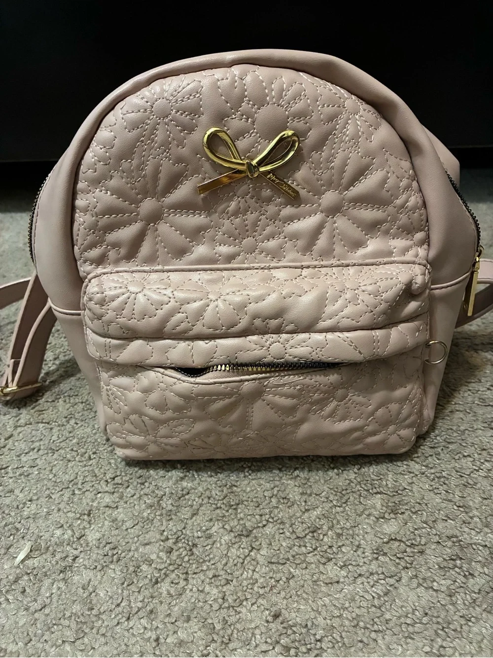 Quilted Floral Bow Accent Mini Backpack - Blush Pink
